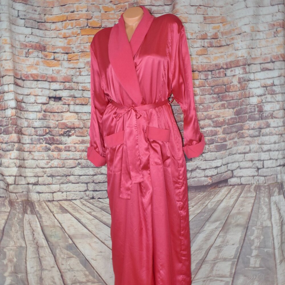 Victorias Secret Medium Large Angel Floral Satin Full Length Robe Pockets Belt